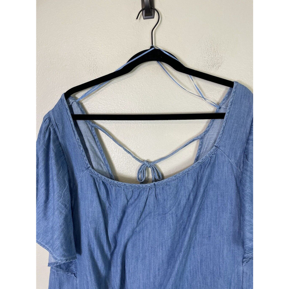 Old Navy Womens Flutter Sleeve Jean Blouse Top Size 4X New Flowy Tie Back Denim - Picture 3 of 9